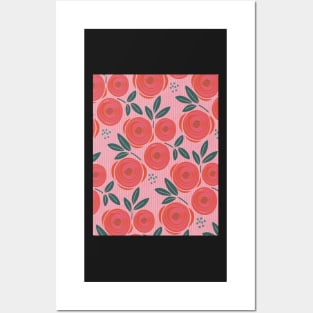 Roses are red, abstract pattern with red roses on a pink striped bottom Posters and Art